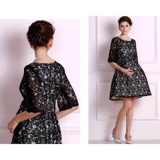 Robe de grossesse et allaitement de cérémonie en dentelle avec ruban 