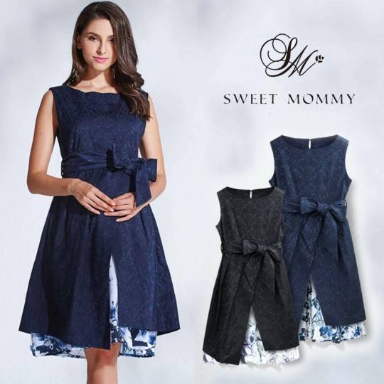 Maternity and nursing formal dress with floral inner layer