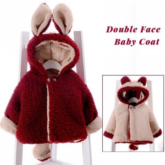 Double face baby coat with ears and tail