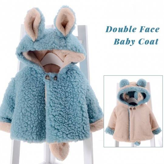 Double face baby coat with ears and tail Red/Off white