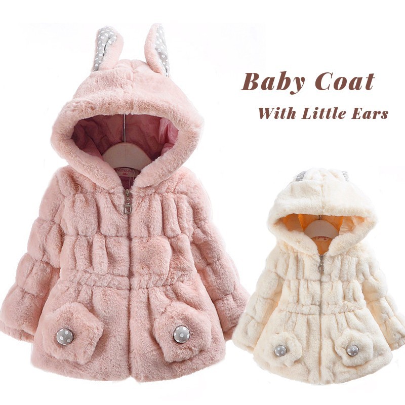 Pink baby coat with hood with ears