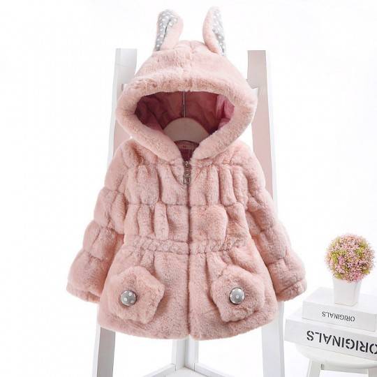 Pink baby coat with hood with ears