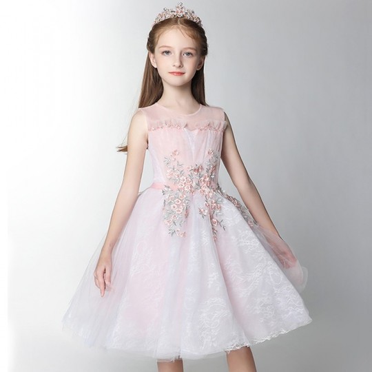 Flower girl ceremony formal dress white/pink 100-160cm