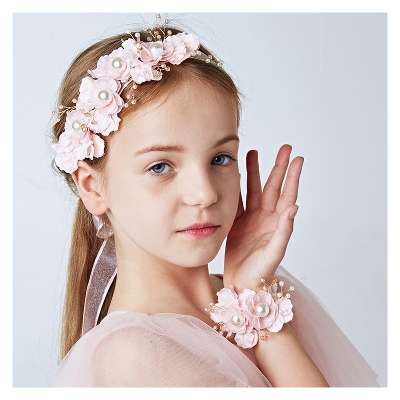 Little girl headband + flower wrist corsage for ceremonies SWEET MOMMY