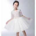 Flower girl white formal dress 100-160 cm