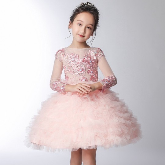 Flower girl pink formal dress 100-160cm
