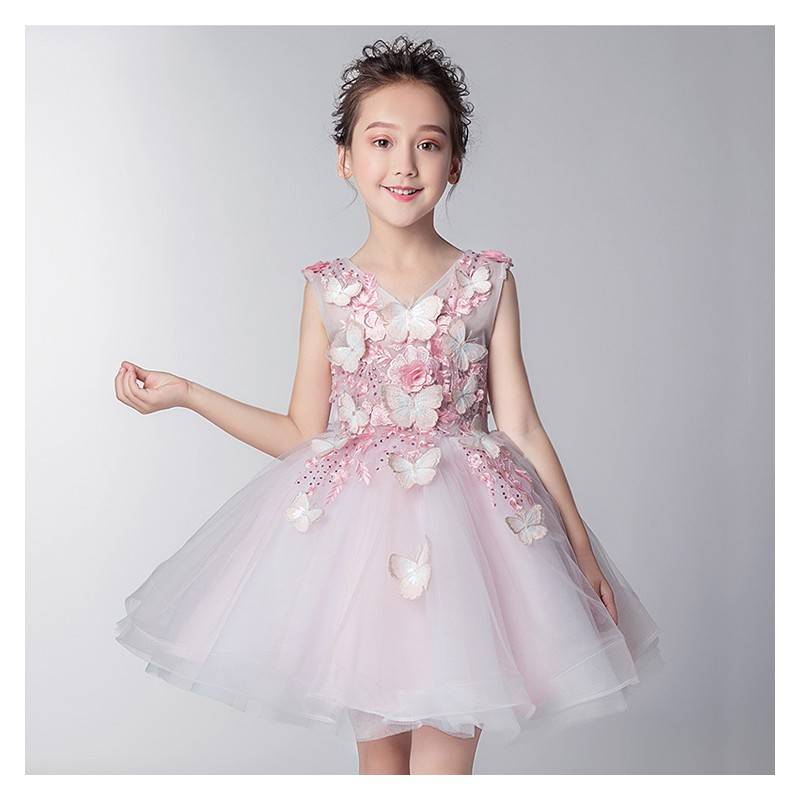 Robe rose de cérémonie fille-demoiselle d'honneur 100-160cm