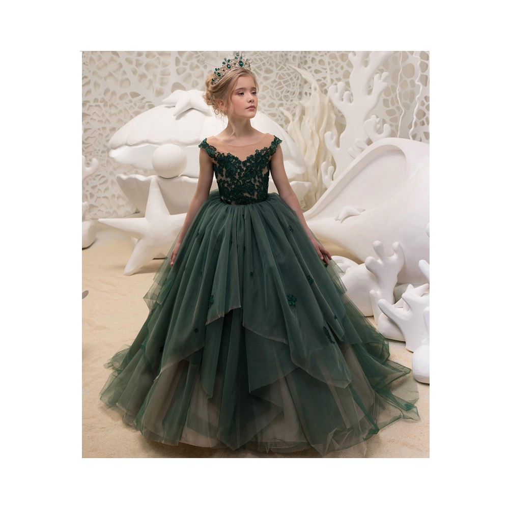 Flower Girl Formal Dress Dark Green 110 160cm Partylook