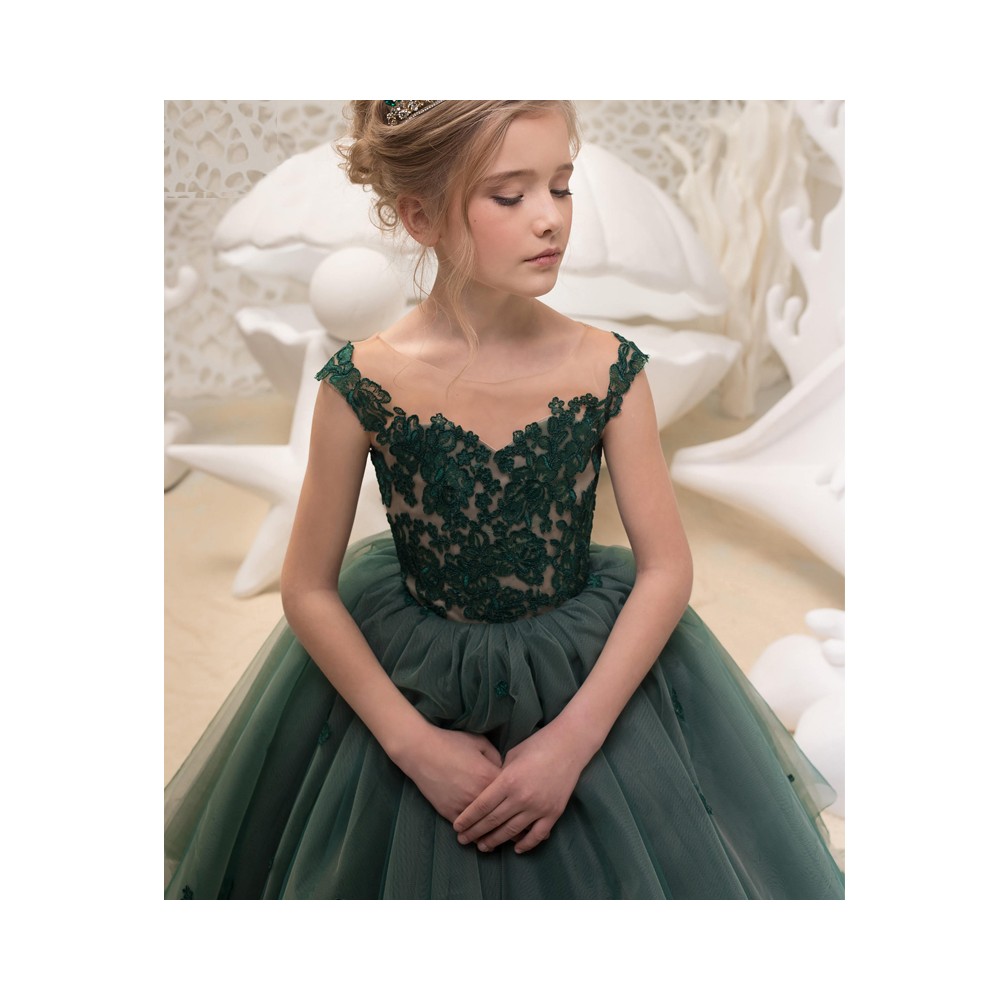 Flower girl formal dress dark green 110160cm PartyLook