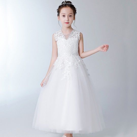 Flower girl long formal dress white 100-160cm
