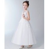 Flower girl long formal dress white 100-160cm