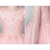 Flower girl formal dress long sleeves light pink 110-160cm