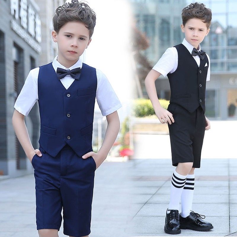 Boy summer formal suit 4 pcs 100-170cm blue black