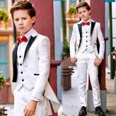 Jacquard Fabric French Smoking Boy Formal Suit 5 pcs  White