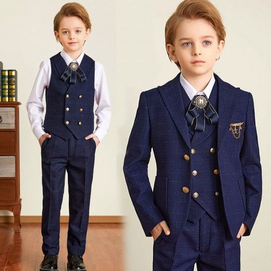 Boy formal suit 6 pieces blue navy or dark grey
