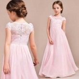 Flower girl long formal dress pink 110-160cm or customized