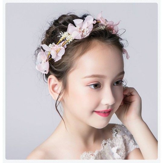 Serre-tête fleurs rose décoré de cérémonie pour fille