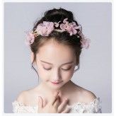 Decorated pink flowers little girl headband  for ceremonies