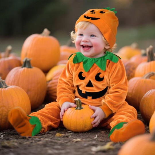 Complete 3-piece Halloween pumpkin costume for baby